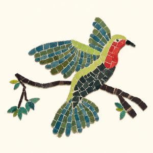Evasion — œuvre en mosaïque sur fond ivoire
